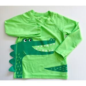Toddler Boy's Gap Alligator Green Long Sleeve Rash Guard Swim Shirt Size 4